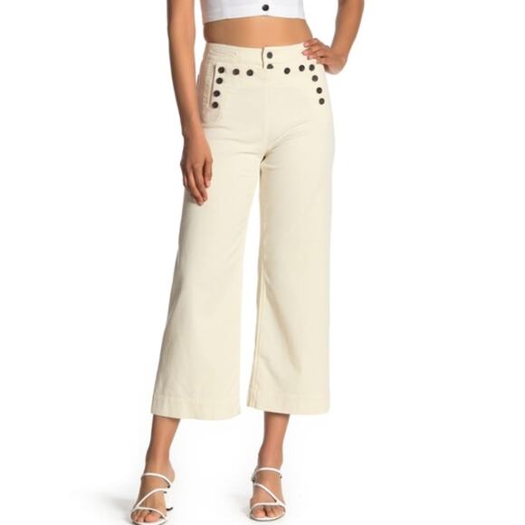 A.L.C Pierce Wide Leg Crop Twill Sailor‎ Pants in Parchment Cream Size 14 NWT - Picture 13 of 13